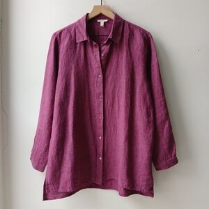 Eileen Fisher Oversized Linen Button Front Shirt Women's Small